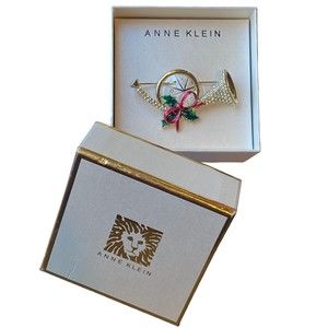 Anne Klein Holiday Crystal French Horn Brooch Pin NWT